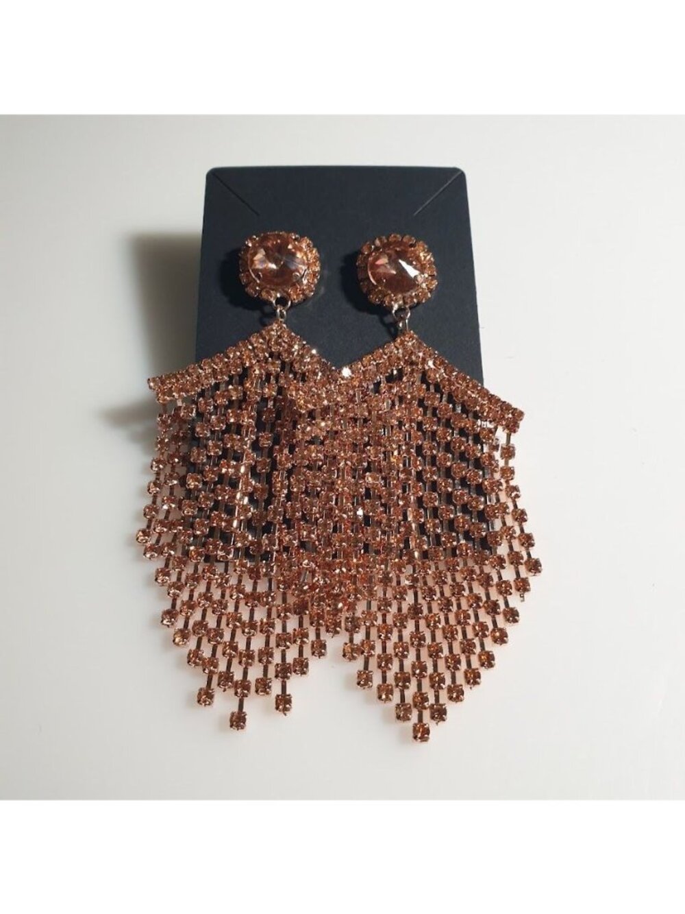 Sparkly Dangle Rhinestone Earrings Rose Gold Jewelry Bling Glam Formal 3.75 Inch